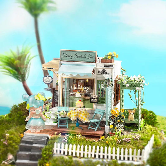Rolife: Miniatur-Puppenhaus-Set „Blumige Süßigkeiten und Tees“.