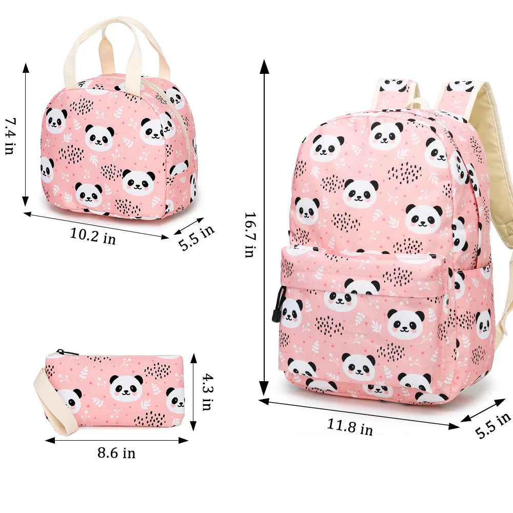 Pink Panda Print Backpack Set