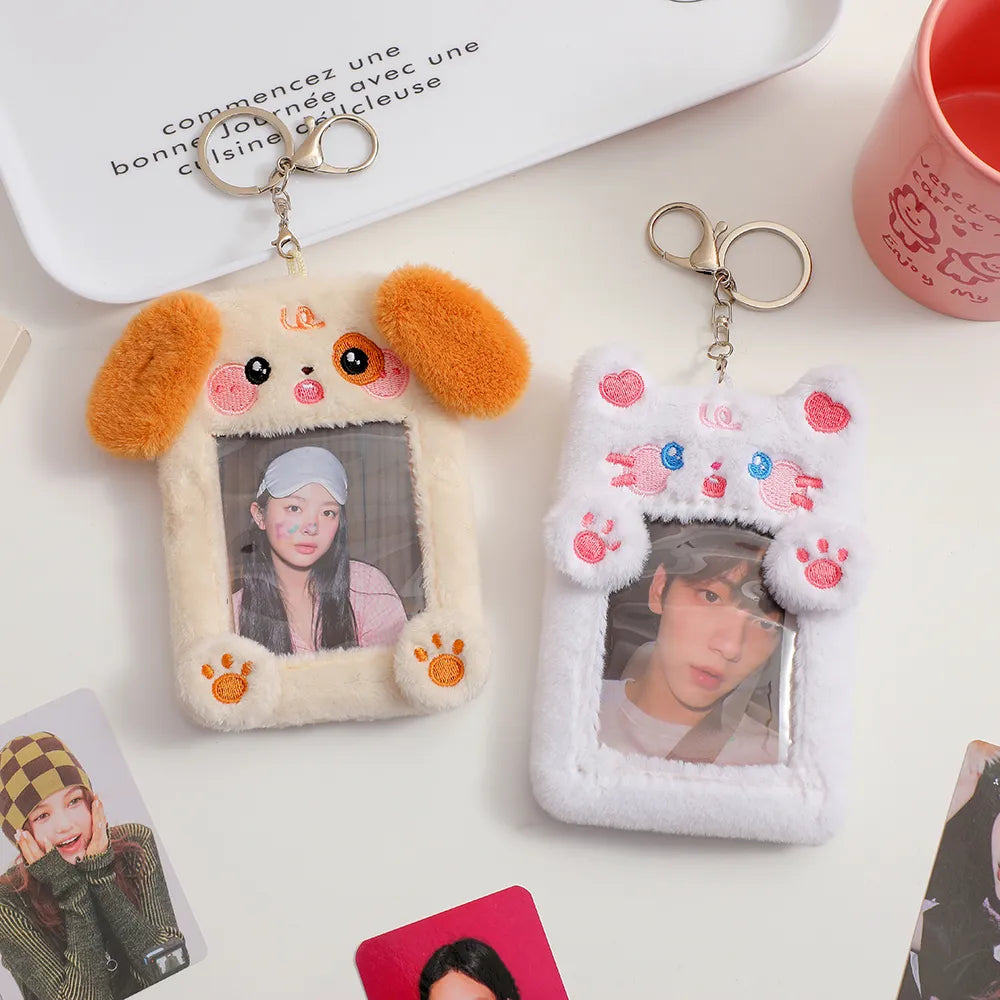 Plush Animal Photo Card Holder Keychain