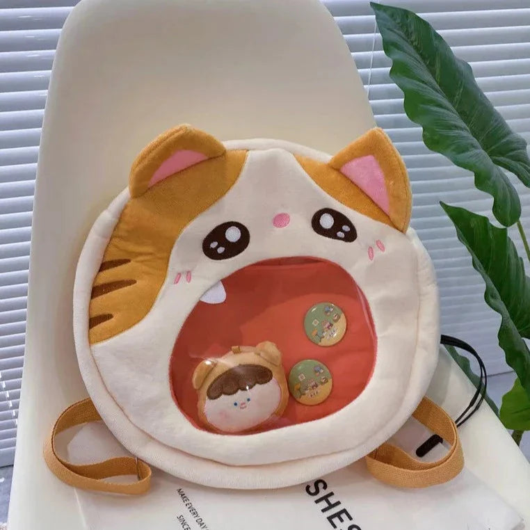 Plush Cat Pin Display Backpack