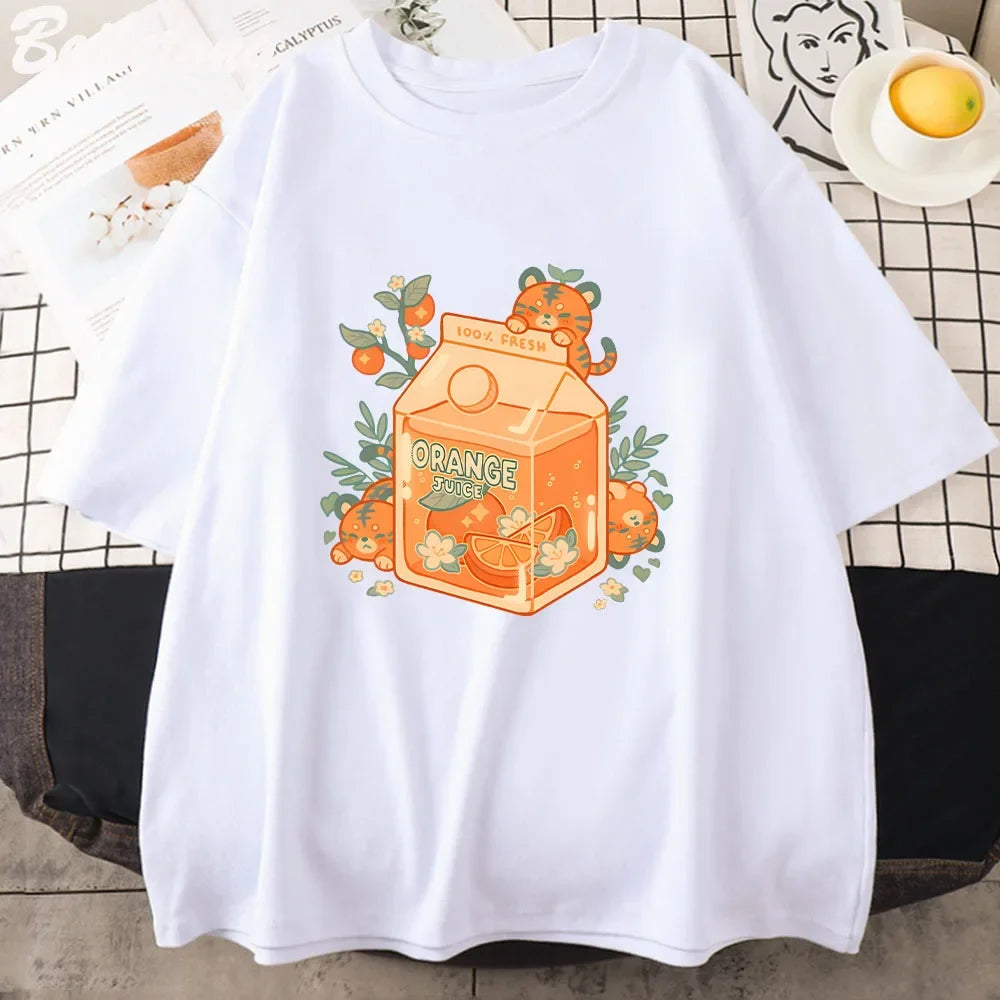 Kawaii Tiger Orange Juice T-Shirt