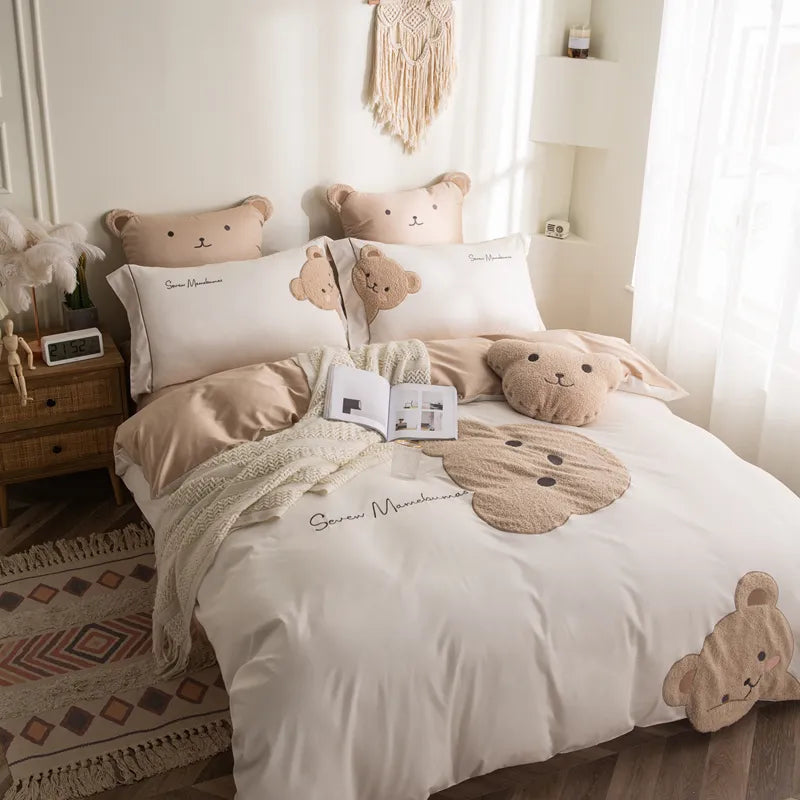 Teddy Bear Embroidery Cotton Bedding