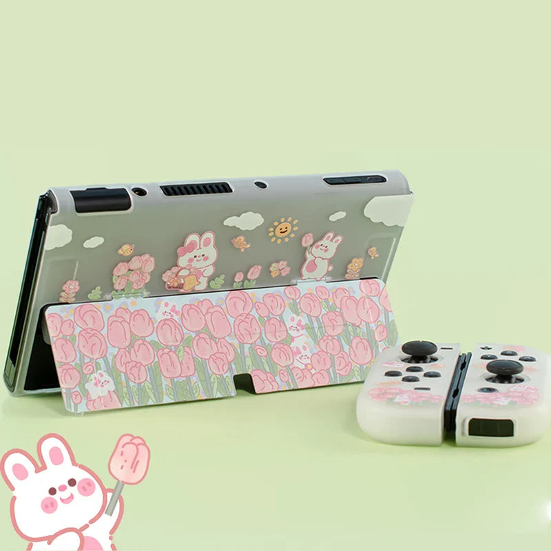 Cute Bunny Tulip Field Nintendo Switch Case