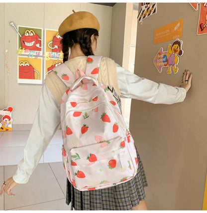 Pastel Strawberry Print Backpacks