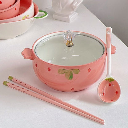 Ceramic Strawberry Ramen Bowl