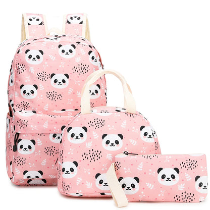 Pink Panda Print Backpack Set