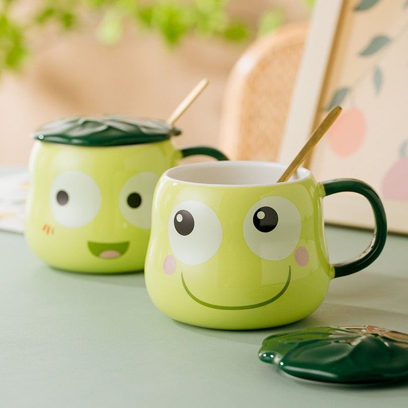 Frog Mug With Lid & Spoon