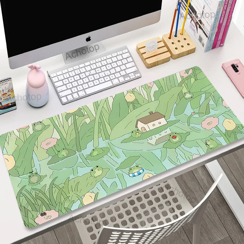 Cute Pond Frogs Desk Pad