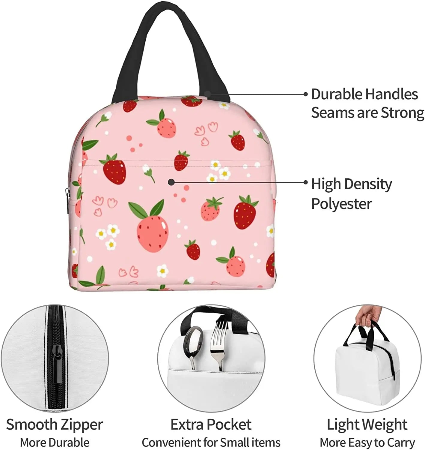 Strawberry Print Insulated Lunch Bags