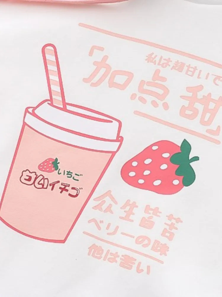 Harajuku-Kapuzenpullover mit Erdbeer-Print