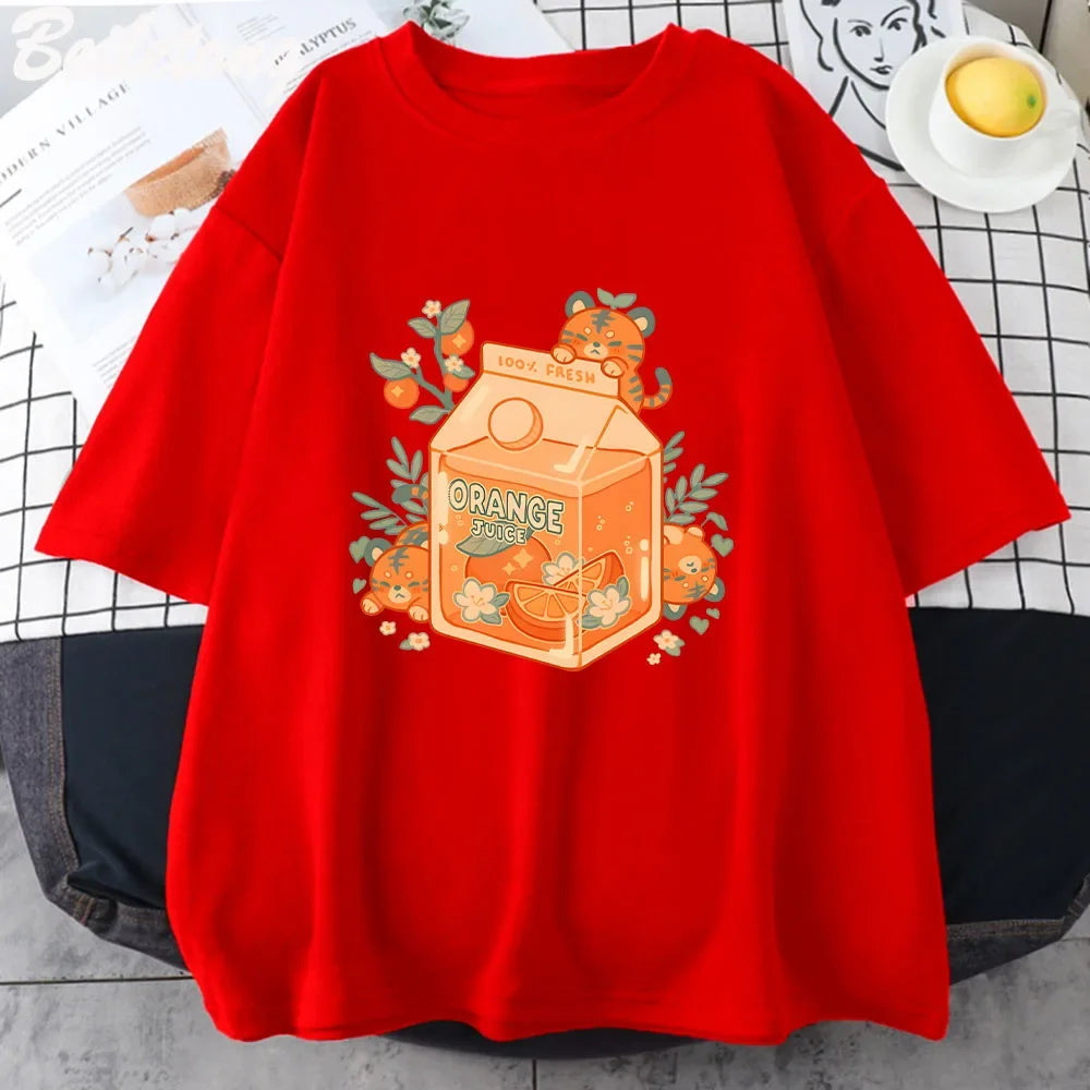 Kawaii Tiger Orange Juice T-Shirt