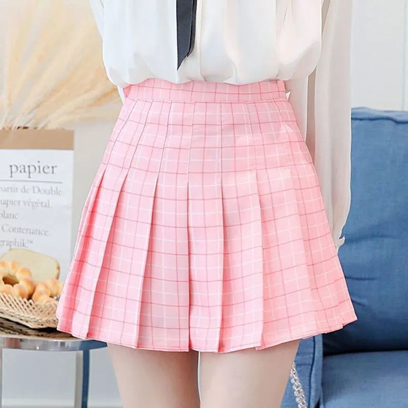Cute Pink Plaid Pleated Skirt