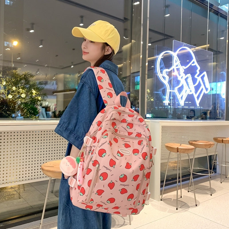 Strawberry Print Waterproof Backpack