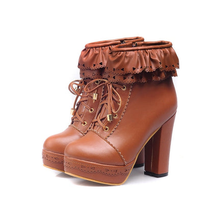 Round Toe Lace Up Ankle Boots