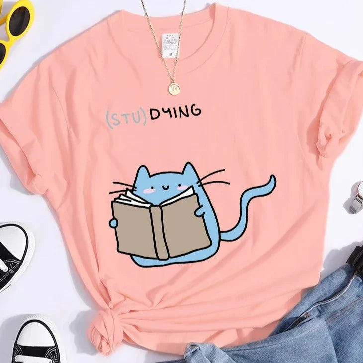 "(STU)DYING" Cat Graphic T-Shirt