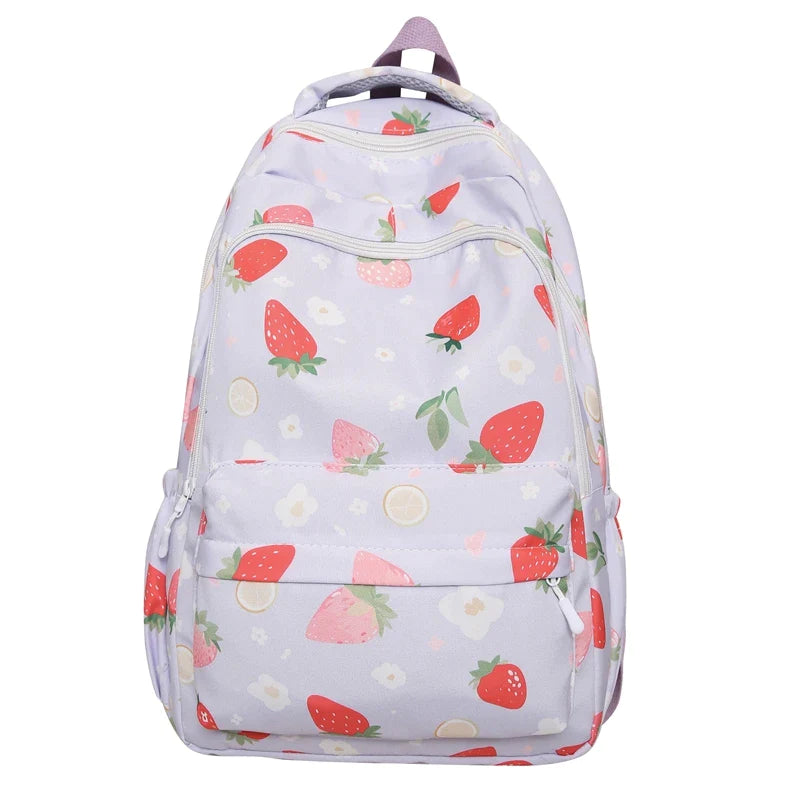 Pastel Strawberry Print Backpacks