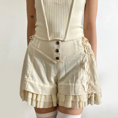 Cream Ruffle Shorts