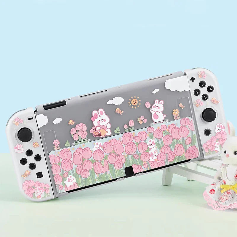 Cute Bunny Tulip Field Nintendo Switch Case