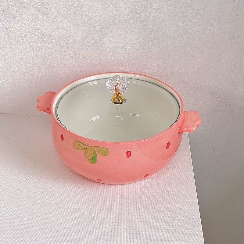 Ceramic Strawberry Ramen Bowl