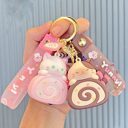 Cake Roll Cat Keychains