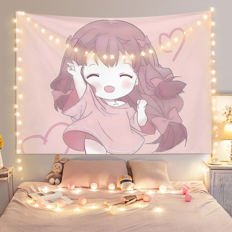 Kawaii Girl Wall Tapestries