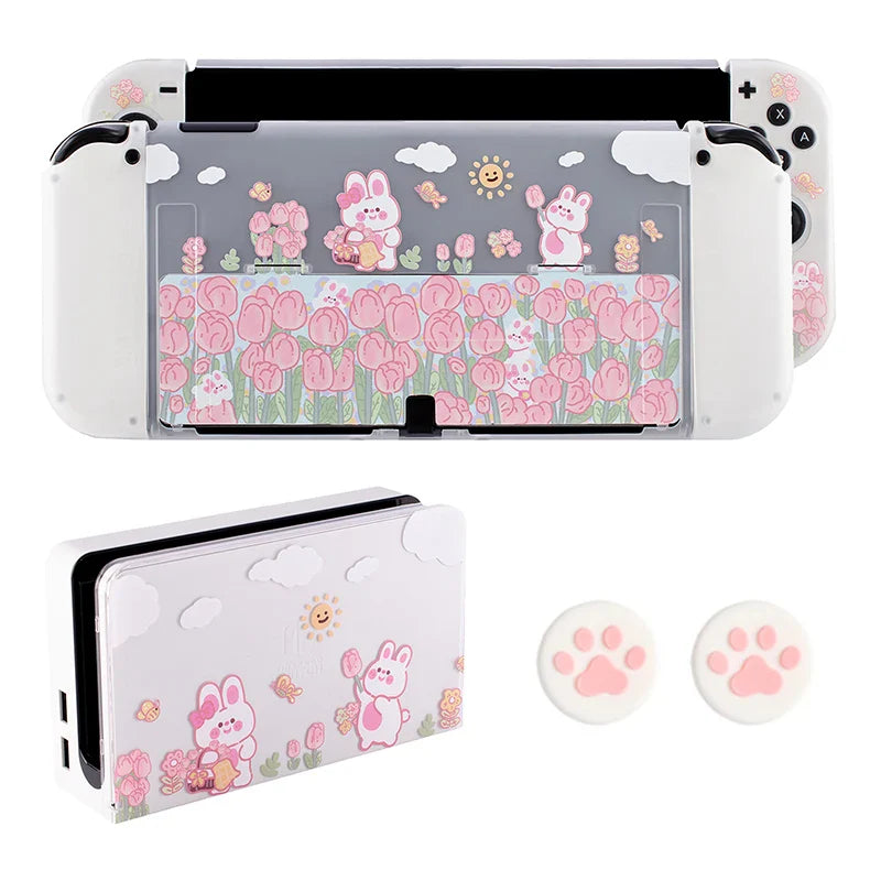 Cute Bunny Tulip Field Nintendo Switch Case