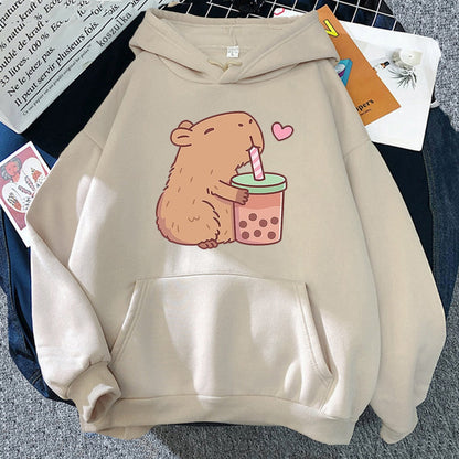 Capybara Loves Boba Tea Hoodie