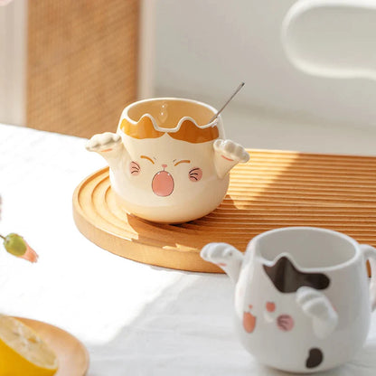 Keramik-Katzenbecher mit Löffel