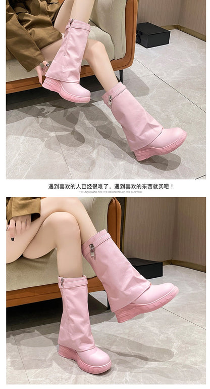 Pink Wedge Boots