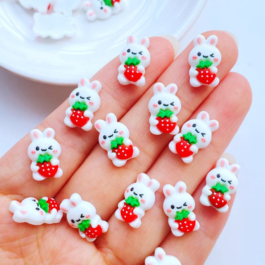 Strawberry Bunny Nail Charms