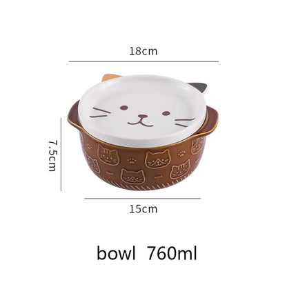 Ceramic Cat Ramen Bowls