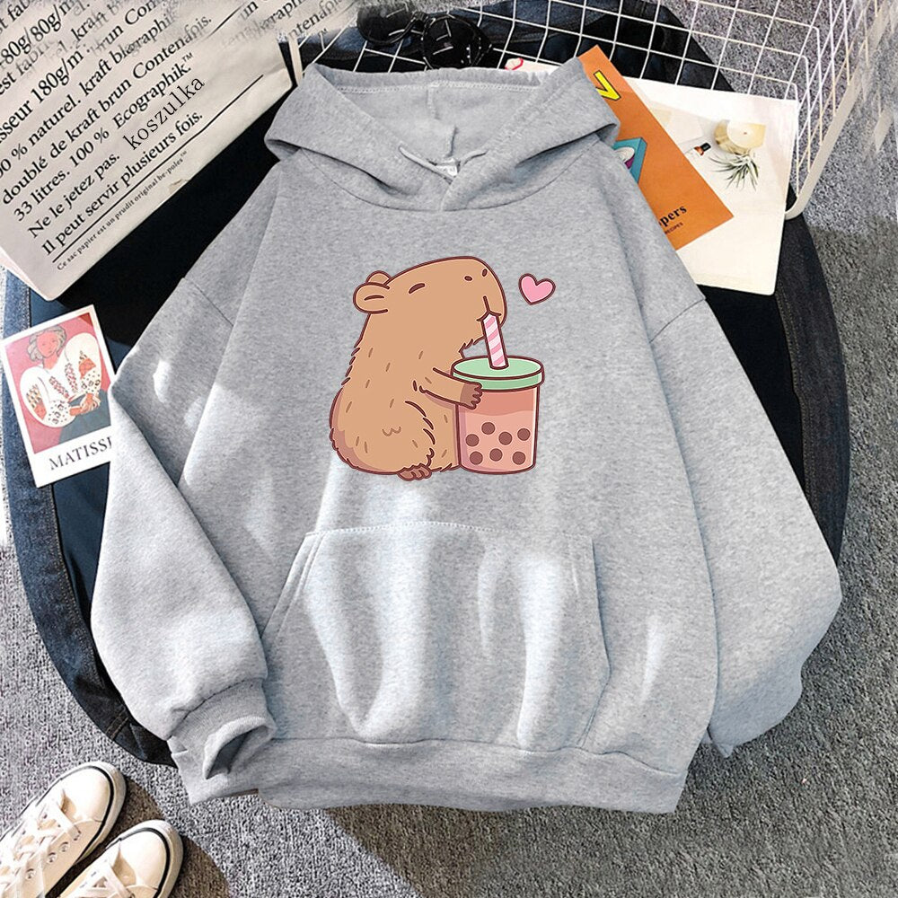 Capybara Loves Boba Tea Hoodie