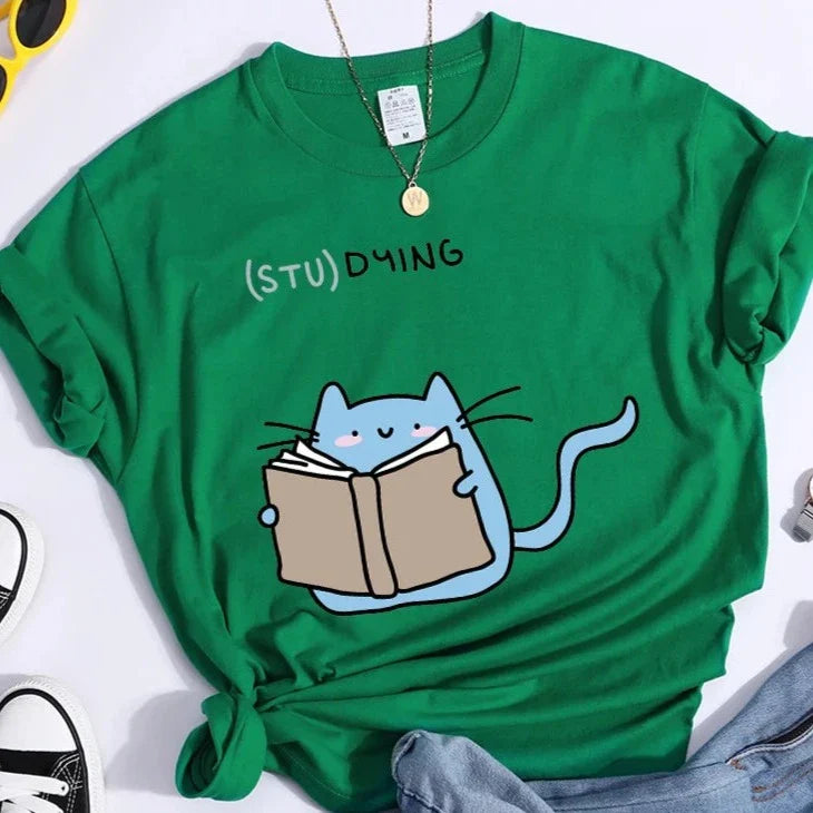 "(STU)DYING" Cat Graphic T-Shirt