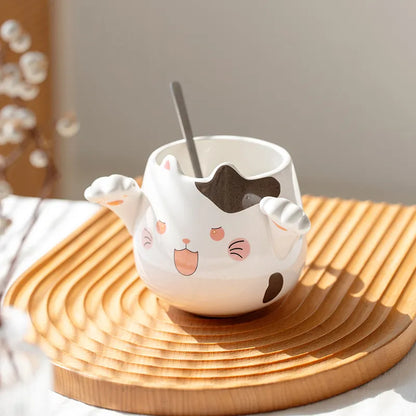 Keramik-Katzenbecher mit Löffel