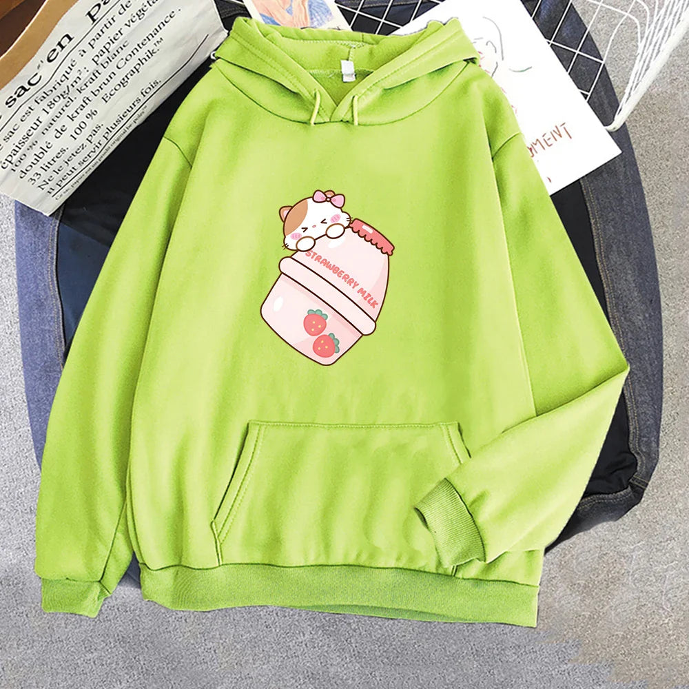 Cute Strawberry Milk Kitty Hoodie