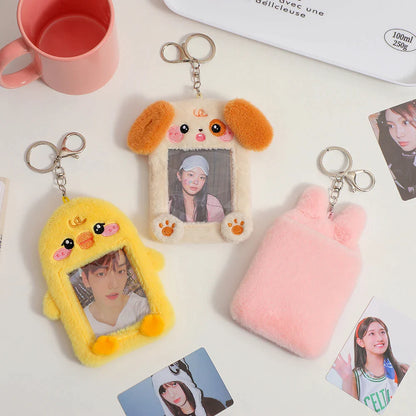 Plush Animal Photo Card Holder Keychain