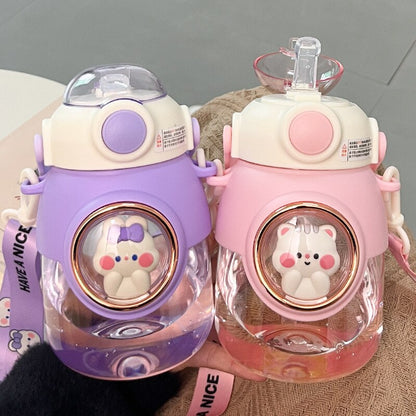 Animal Water Bottles With Lid and Straw