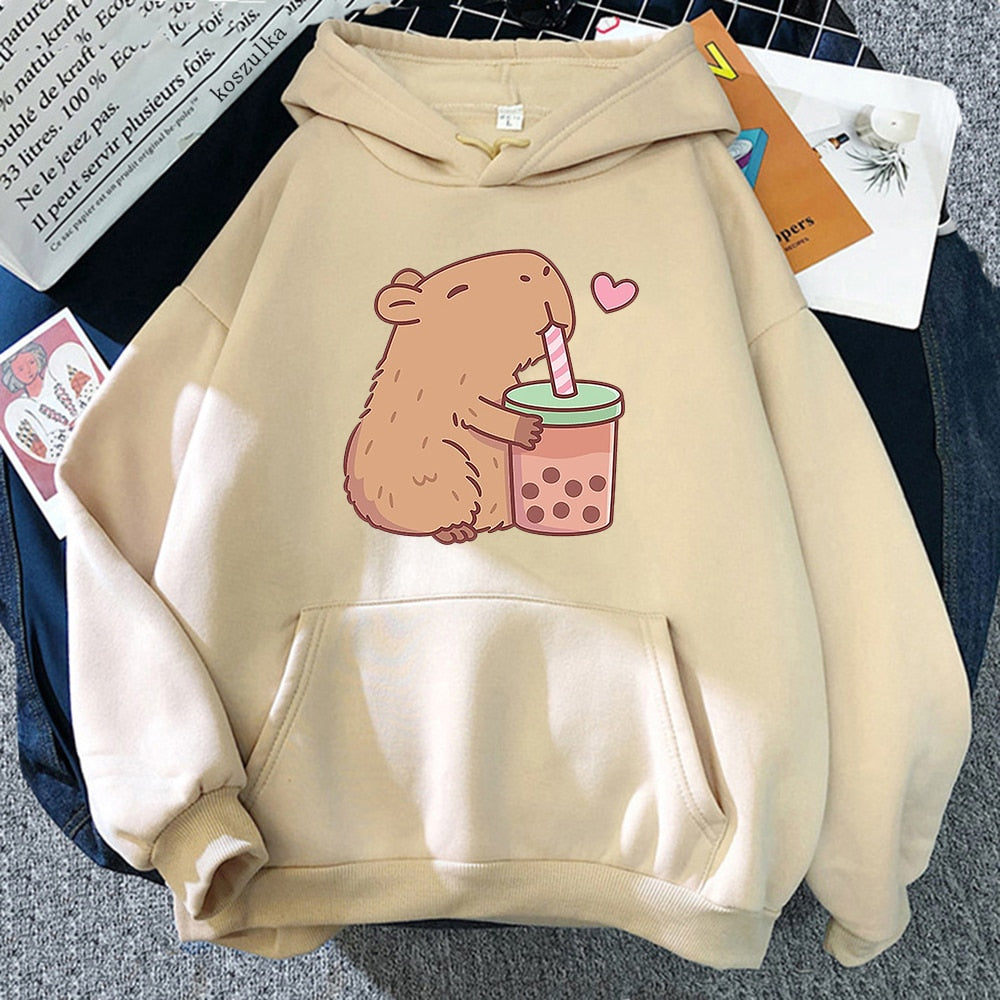 Capybara Loves Boba Tea Hoodie