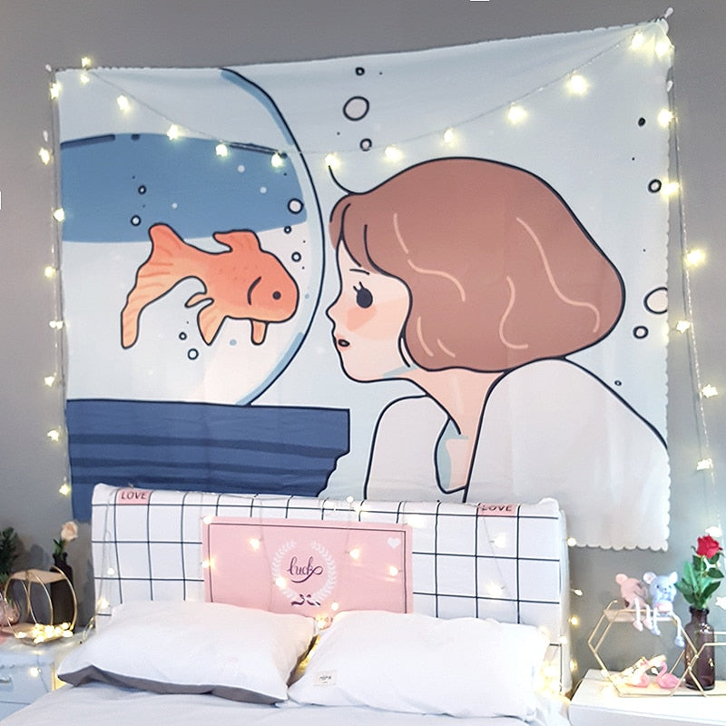 Kawaii Girl Wall Tapestries