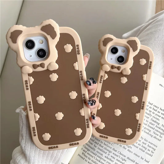 Cute Bear & Paw Prints iPhone Case