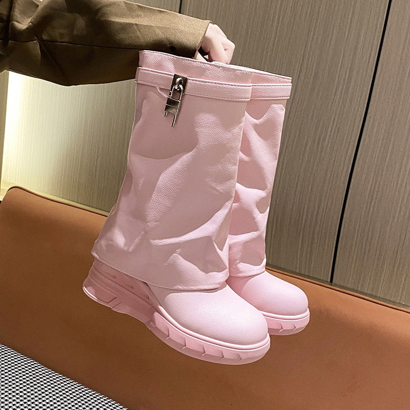 Pink Wedge Boots