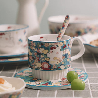 Flower Bunny Ceramic Cups