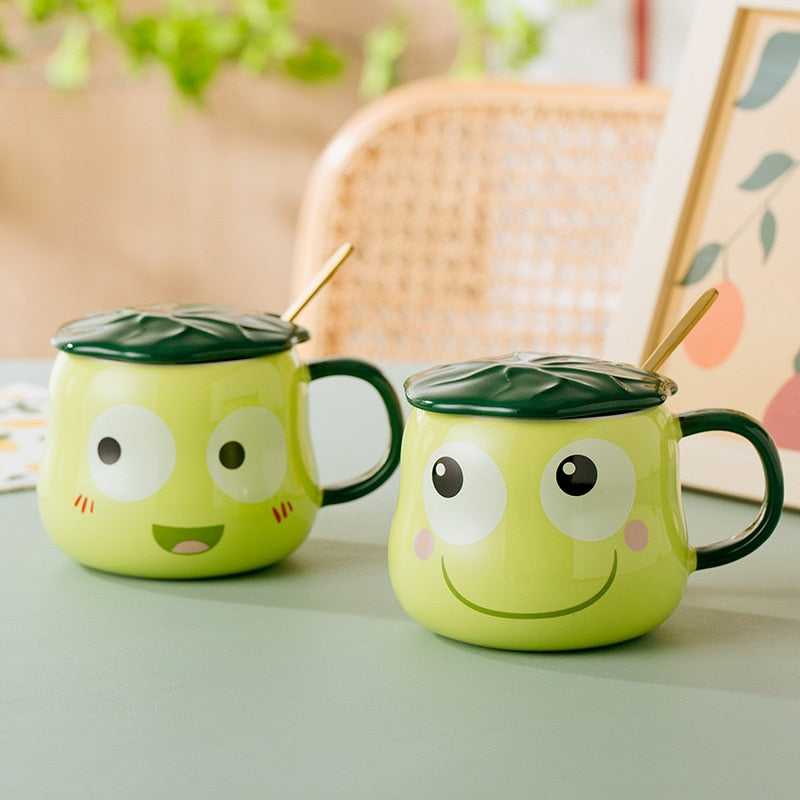 Frog Mug With Lid & Spoon