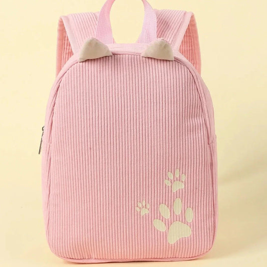 Pink Corduroy Cat Kids Backpack