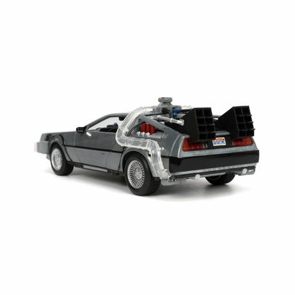 Zurück in die Zukunft, beleuchtete DeLorean-Zeitmaschine „Hollywood Rides“ im Maßstab 1:24 aus Druckguss 