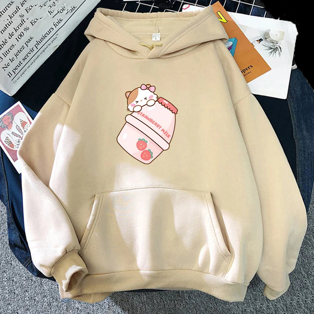 Cute Strawberry Milk Kitty Hoodie