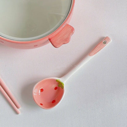 Ceramic Strawberry Ramen Bowl