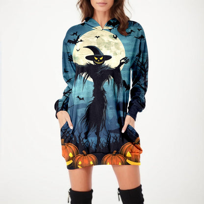 Halloween Print Hoodie Dress