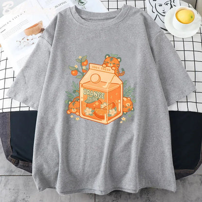 Kawaii Tiger Orange Juice T-Shirt