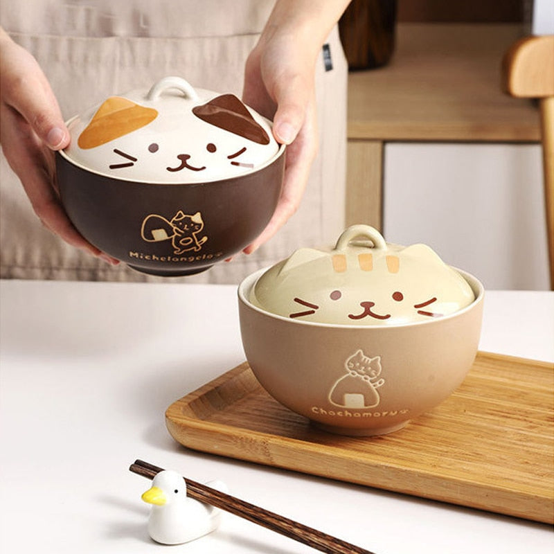 Ceramic Cat Ramen Bowls